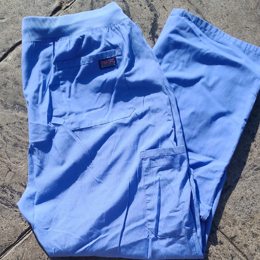 Cherokee Workwear Womens 2XL Ciel Blue Rib Knit Waistband Scrub Pants